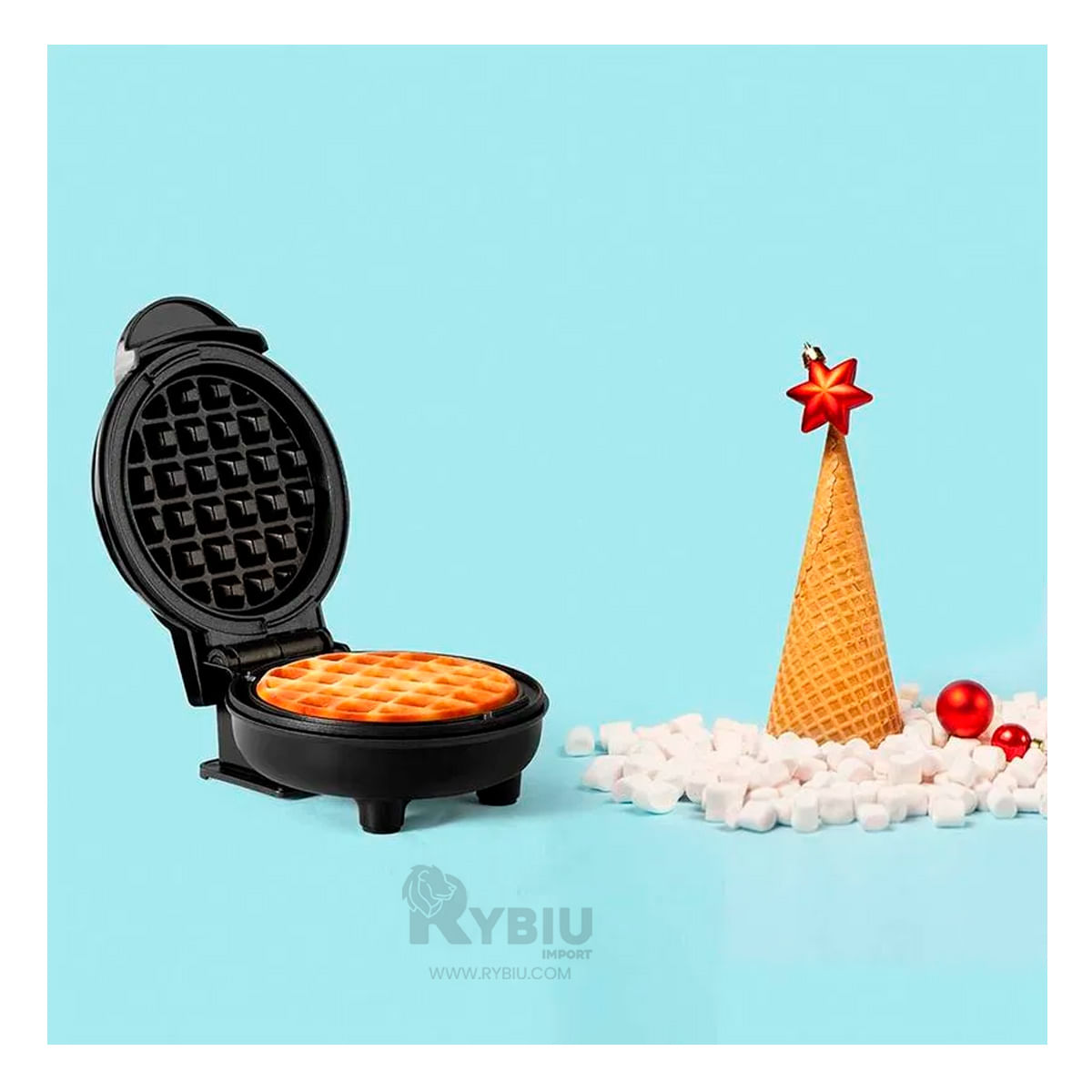 Mini Waflera Forma Circular Moderno en Diseño Negro