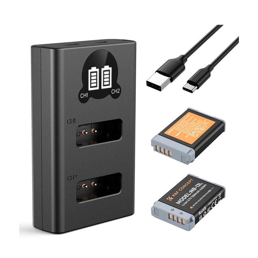 Cargador Doble K&F Concept + 2 Baterias NB-13L KF28.0043