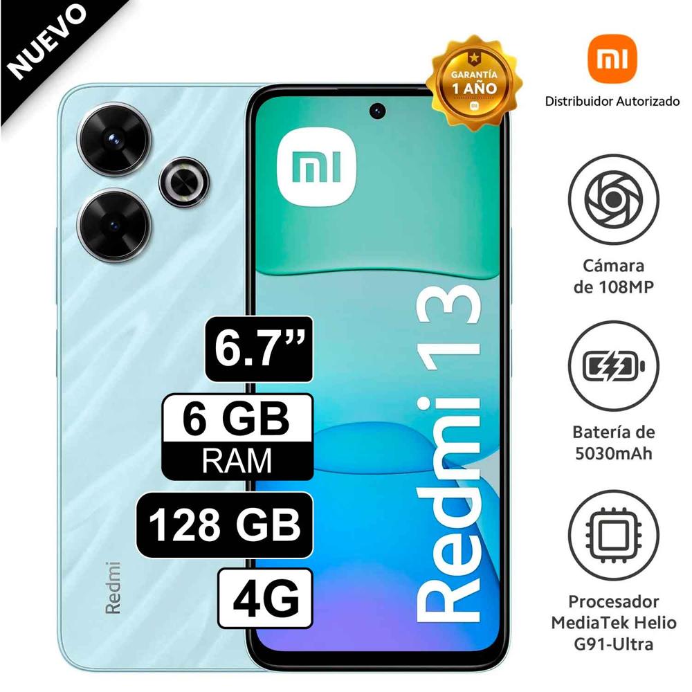 Celular Xiaomi Redmi 13 128GB, 6GB RAM, cámara principal 108MP + 2MP, frontal 13MP, 6.79"" azul