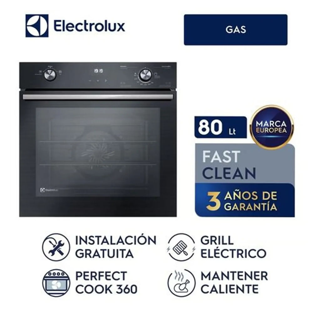 Horno Conveccion Empotrable a Gas Electrolux OE8GH 80 Lts Negro