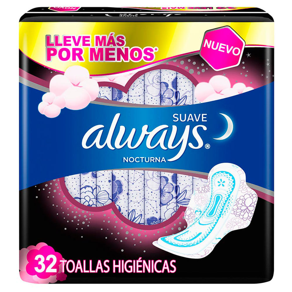 Toallas Higiénicas Always Nocturna Suave con Alas 32 unid