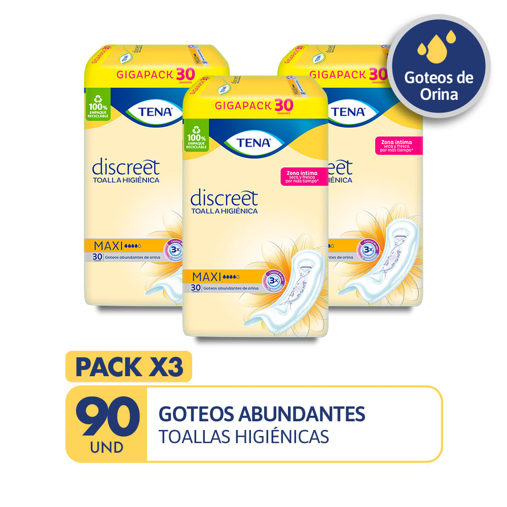 Pack Toallas Higiénicas TENA Discreet Maxi x90un