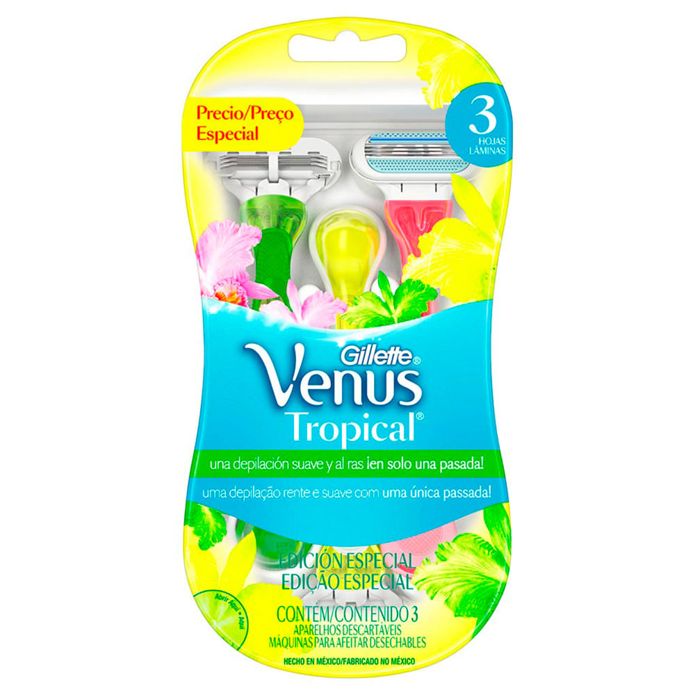 Máquina para Afeitar Gillette Venus Tropical 3 unidades