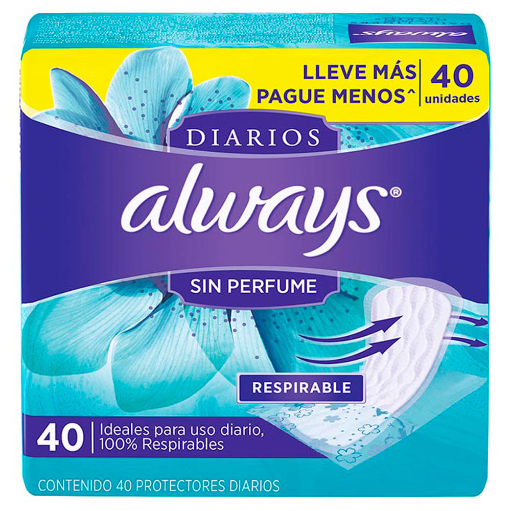 Protectores Diarios Always Sin Perfume 40 Unidades