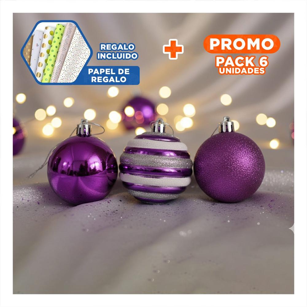 Pack6 Adorno Mate con Escarchado Morado Y+Papel de Regalo