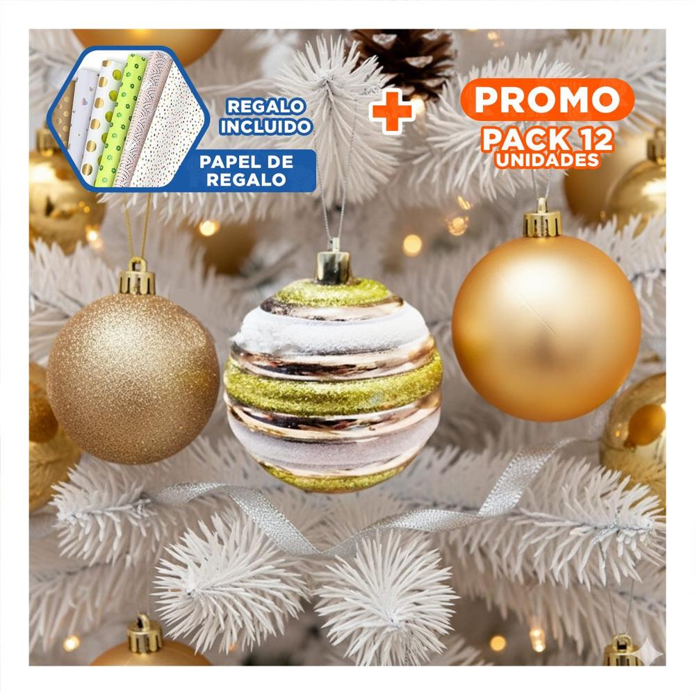 Pack12 Esferas Navidenas Escarchado en Champagne Y+Papel de Regalo