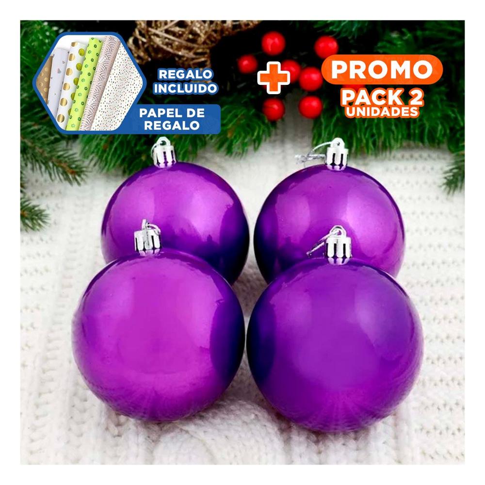 Pack2 Esferas Festivas con Mate Morado Y+Papel de Regalo