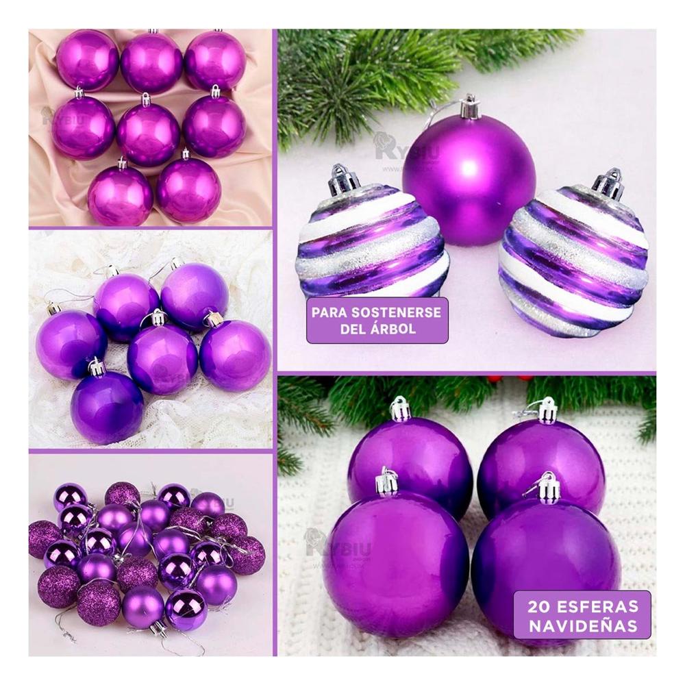 Bolas de Diseño a Rayas para Decoracion Navideña en Morado