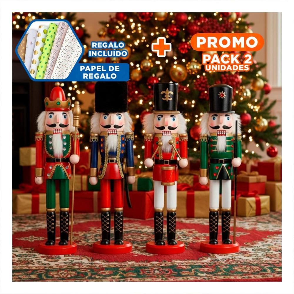 Pack2 Cascanueces Navideno para piso de Set 4 Y+Papel de Regalo