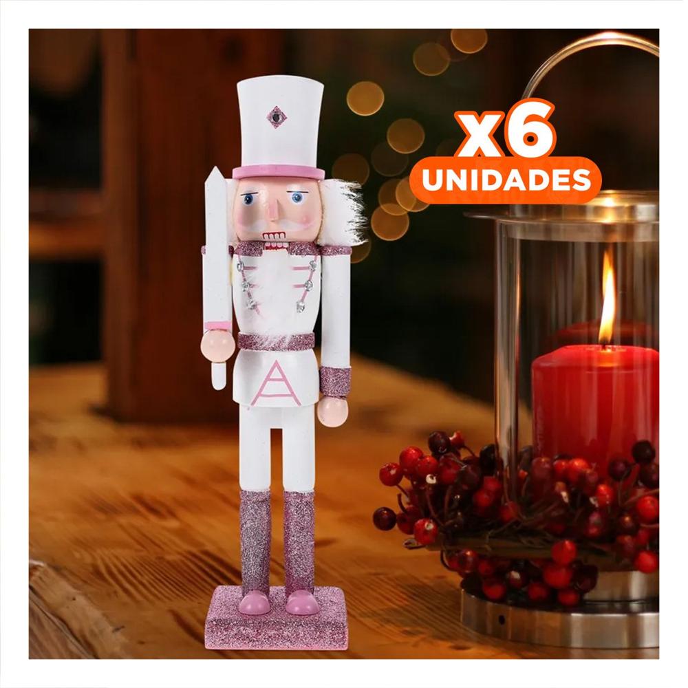 Pack6 Cascanuez Soldadito de chimeneas en Rosa y Blanco Y+Regalo Stickers