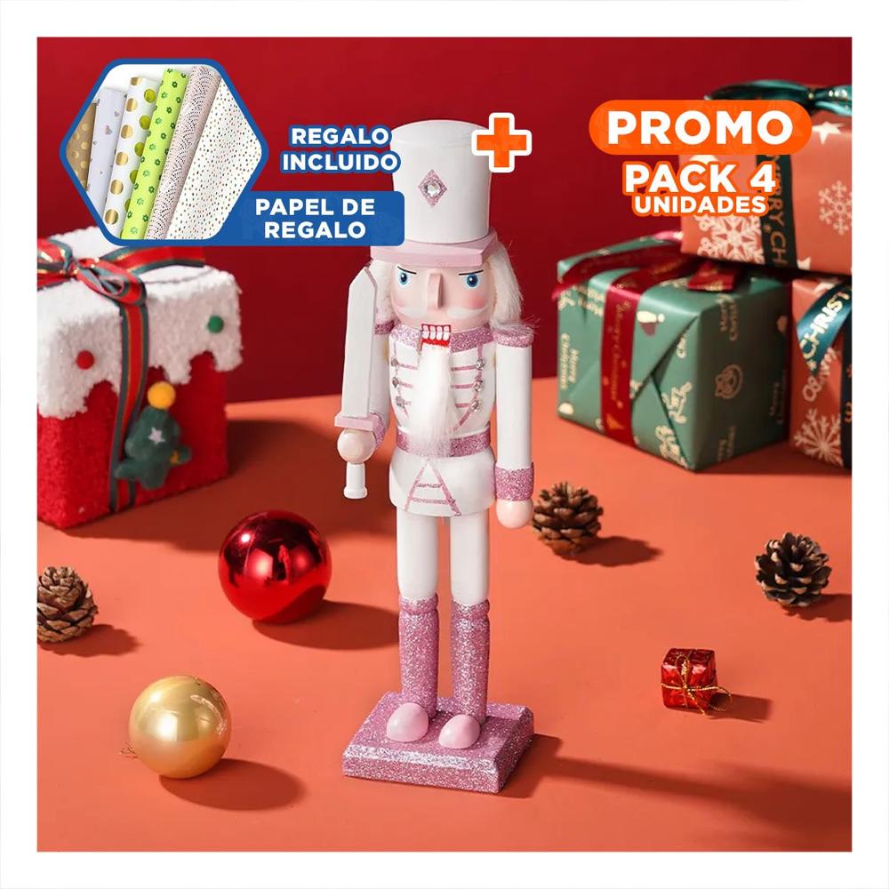 Pack4 Cascanuez de Adorno Rosa y Blanco Y+Papel de Regalo