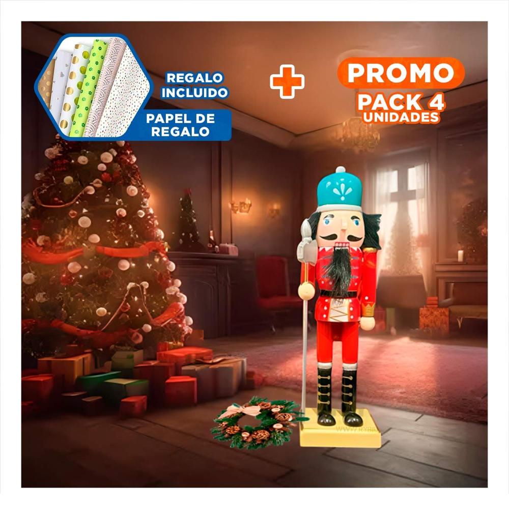 Pack4 Cascanuez de Decoracion RojoCeles Y+Papel de Regalo