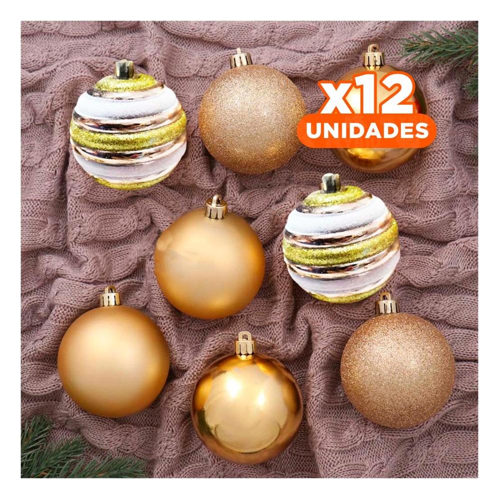 Pack12 Decoracion de Navidad Arbol en Champagne Y+Regalo Stickers