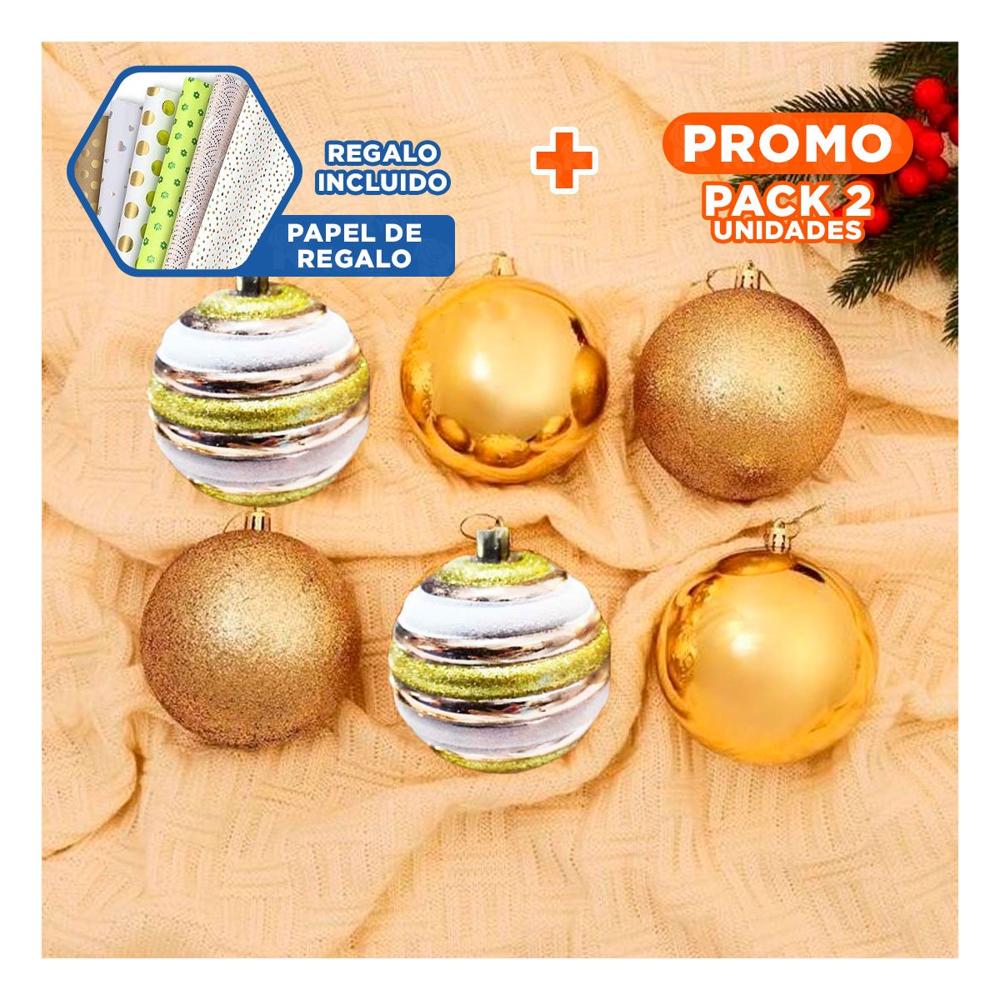 Pack2 Esferas Festivas con Mate Champagne Y+Papel de Regalo