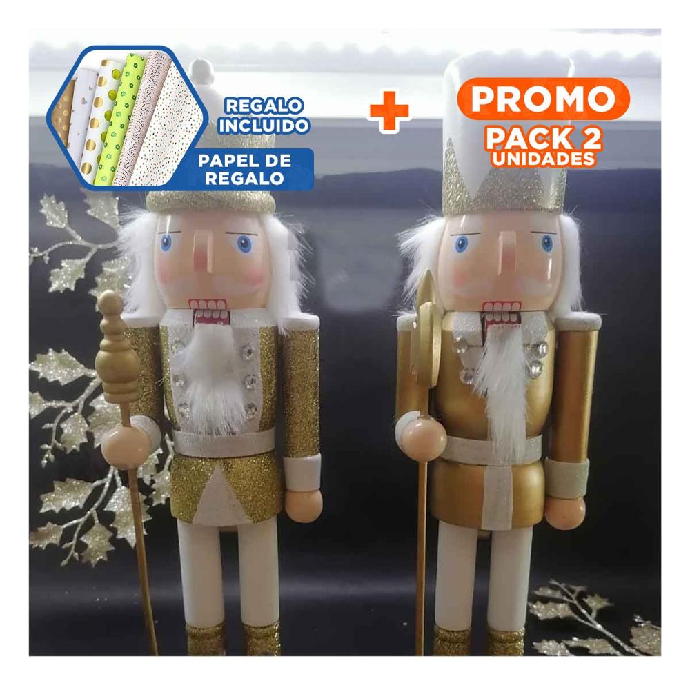 Pack2 Cascanueces Soldadito en  Blanco y Dorado Y+Papel de Regalo