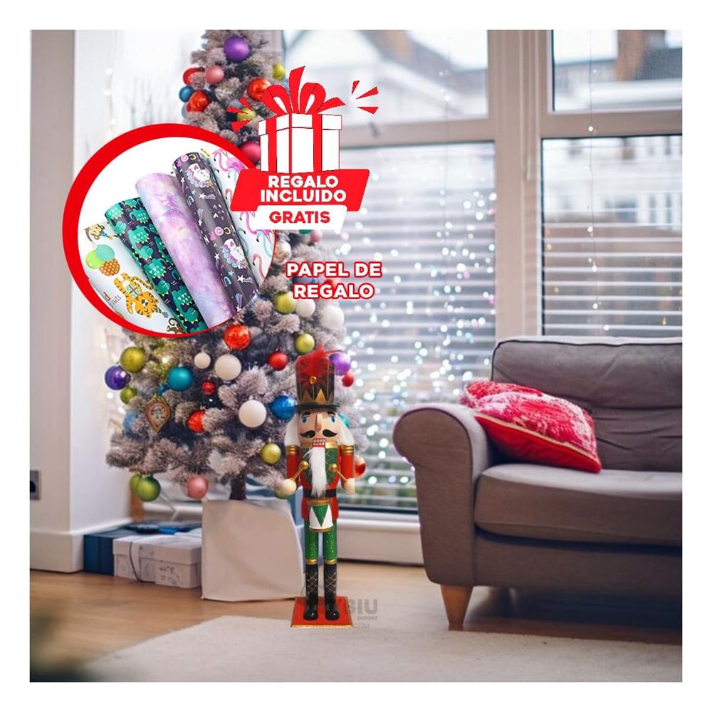 Cascanuez Navideño en Color Rojo y Verde Y+Papel de Regalo