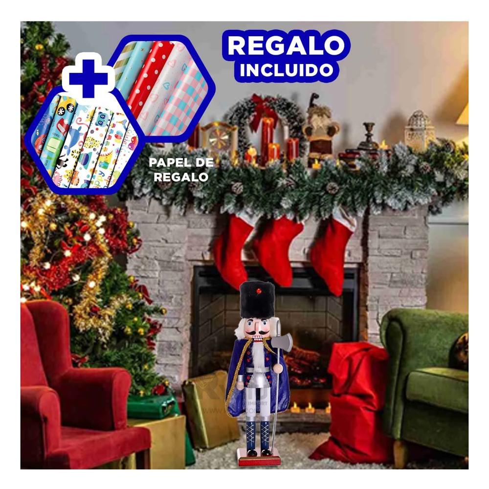 Cascanuez Moderno Navideño en Color Azul Y+Papel de Regalo