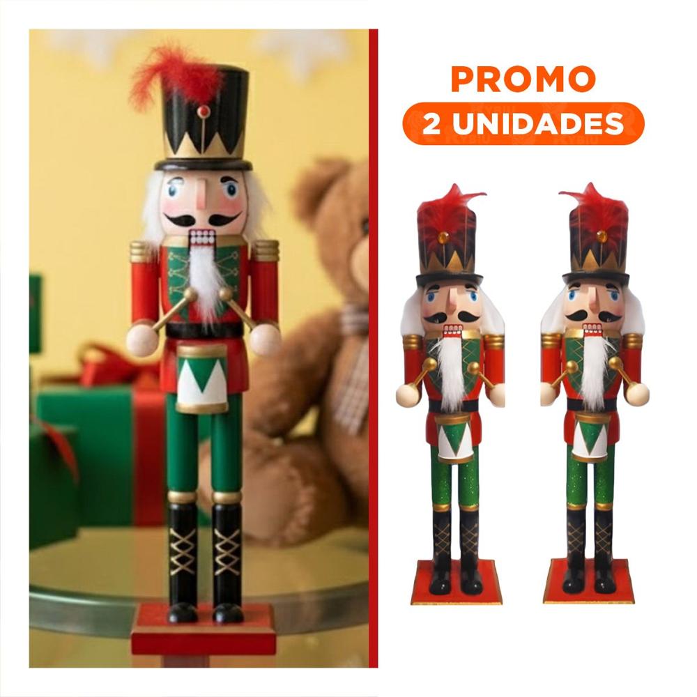 Pack2 Cascanuez con Sombrero y Tambor en Rojo y Verde