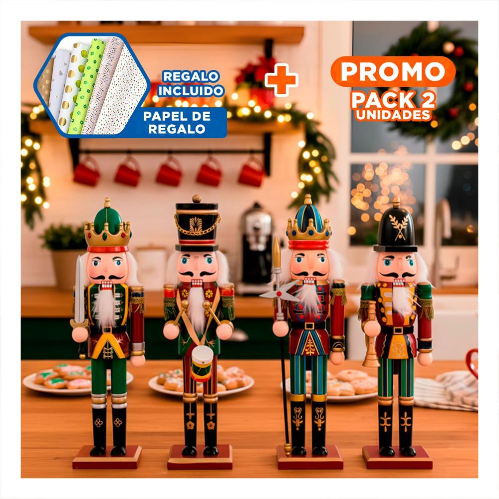 Pack2 Cascanueces Navideño en Guinda Y+Papel de Regalo