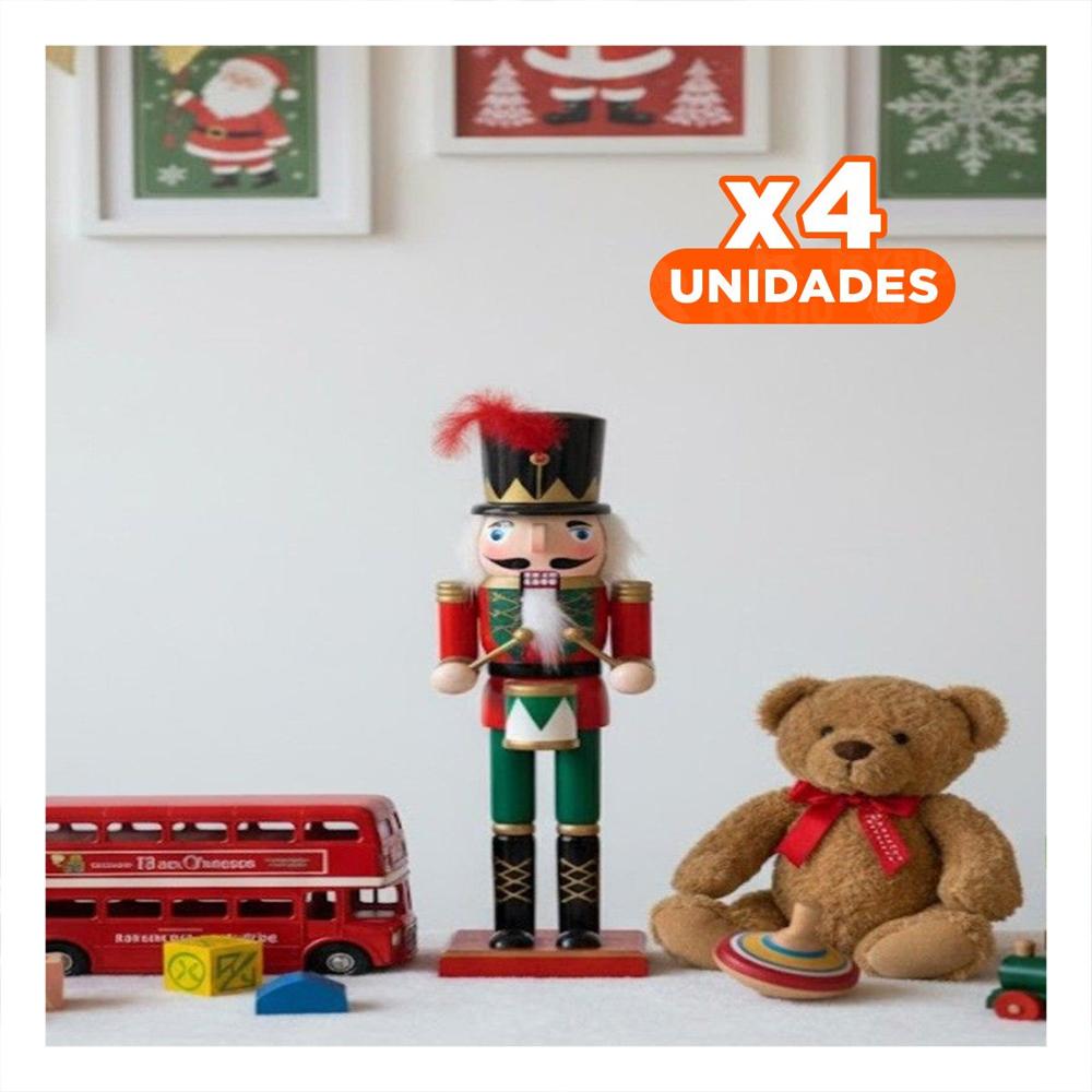 Pack4 Cascanuez de 38 cm soldadito de pino en Rojo y Verde Y+Regalo Stickers