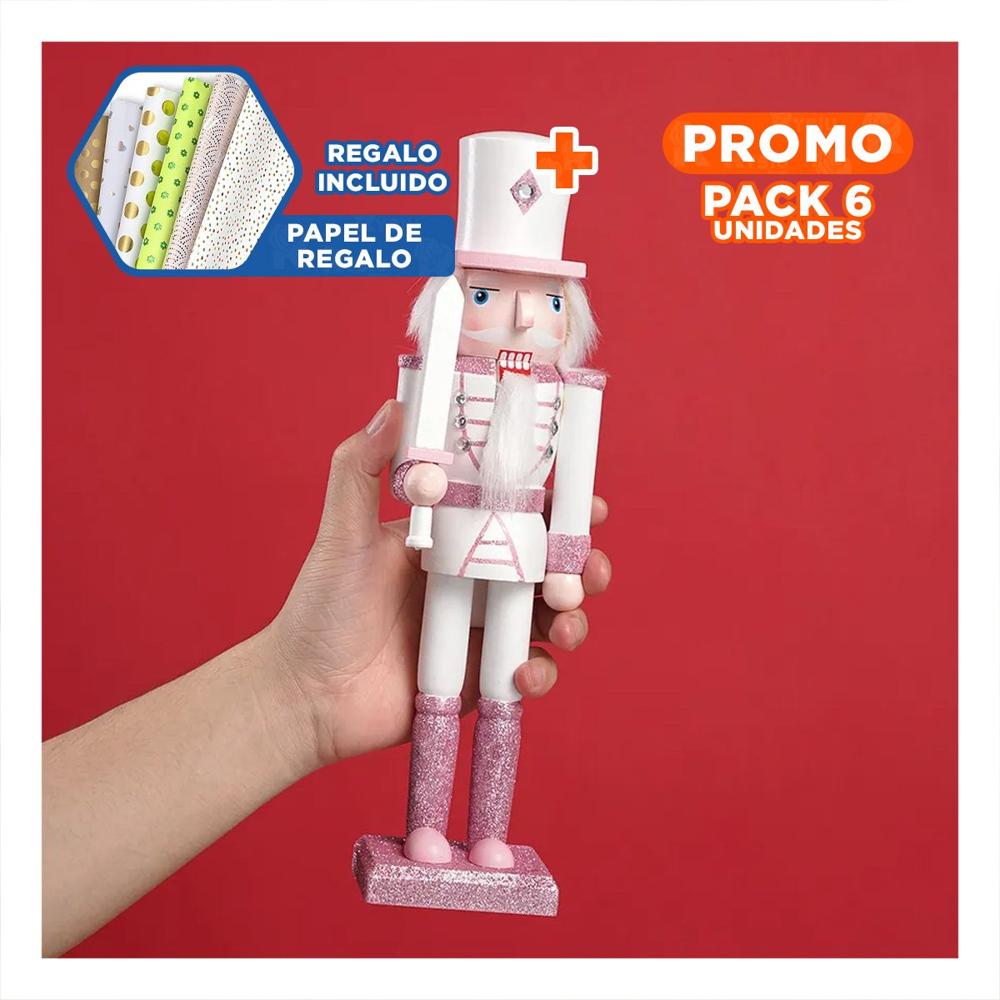 Pack6 Cascanuez muneco navideno en Rosa y Blanco Y+Papel de Regalo