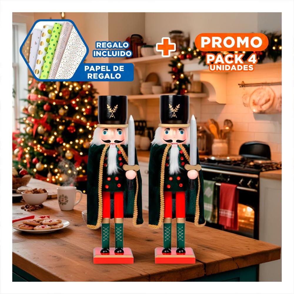 Pack4 Cascanuez Christmas en Tono Negro Y+Papel de Regalo