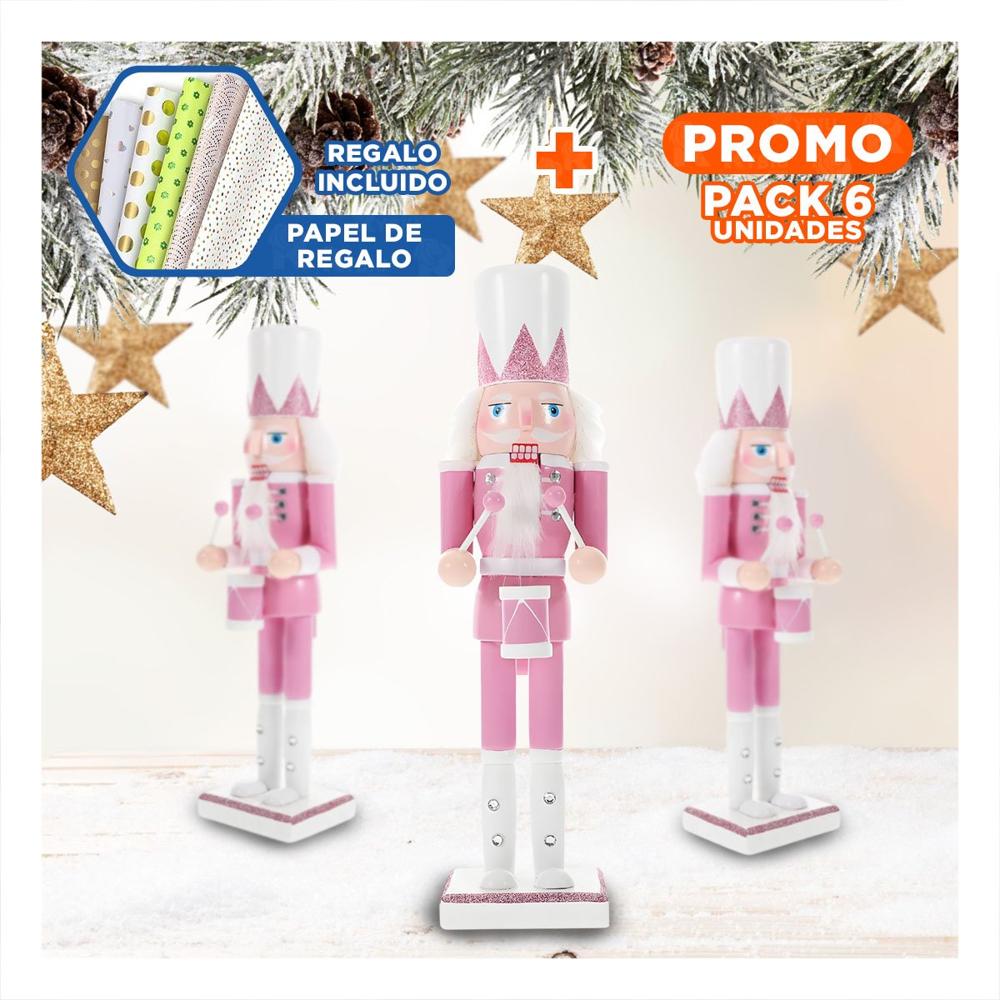 Pack6 Cascanuez Muneco de decoracion RosaBlanco Y+Papel de Regalo