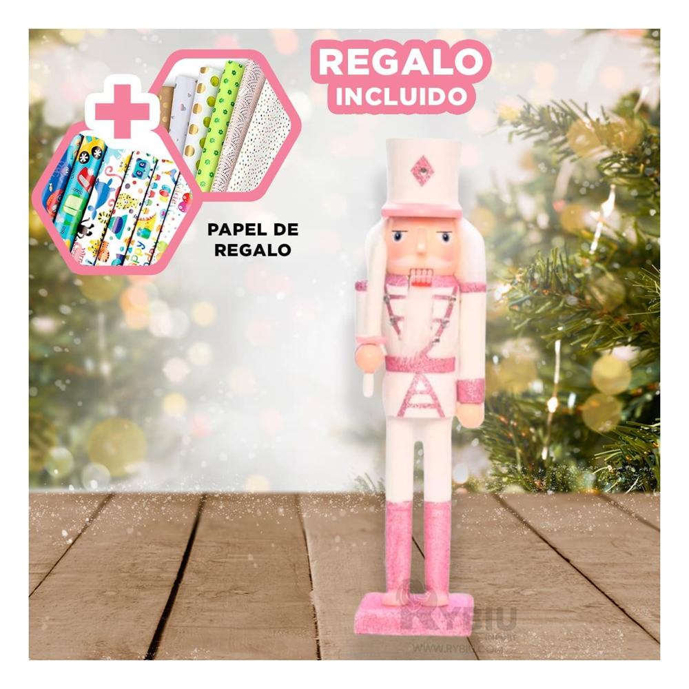 Cascanuez para Navidad Tono Rosa y Blanco Y+Papel de Regalo