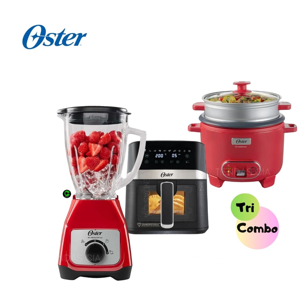 TriPack Oster Licuadora BLSTKAGRRD + Freidora y Olla Arrocera