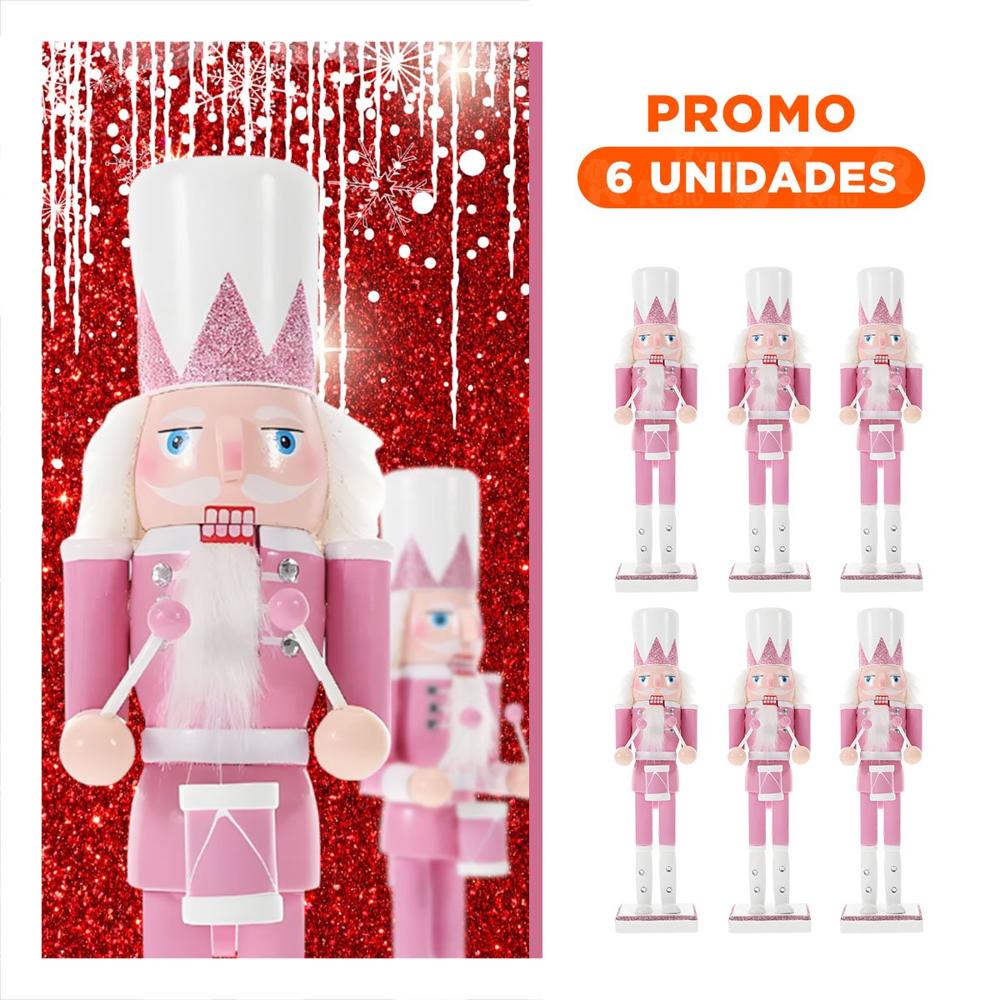 Pack6 Cascanuez Muneco de mesa navidena en RosaBlanco