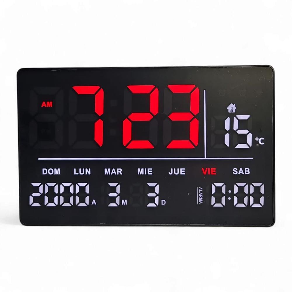 Reloj Digital De Pared Alarma Calendario y Temperatura 32x20cm