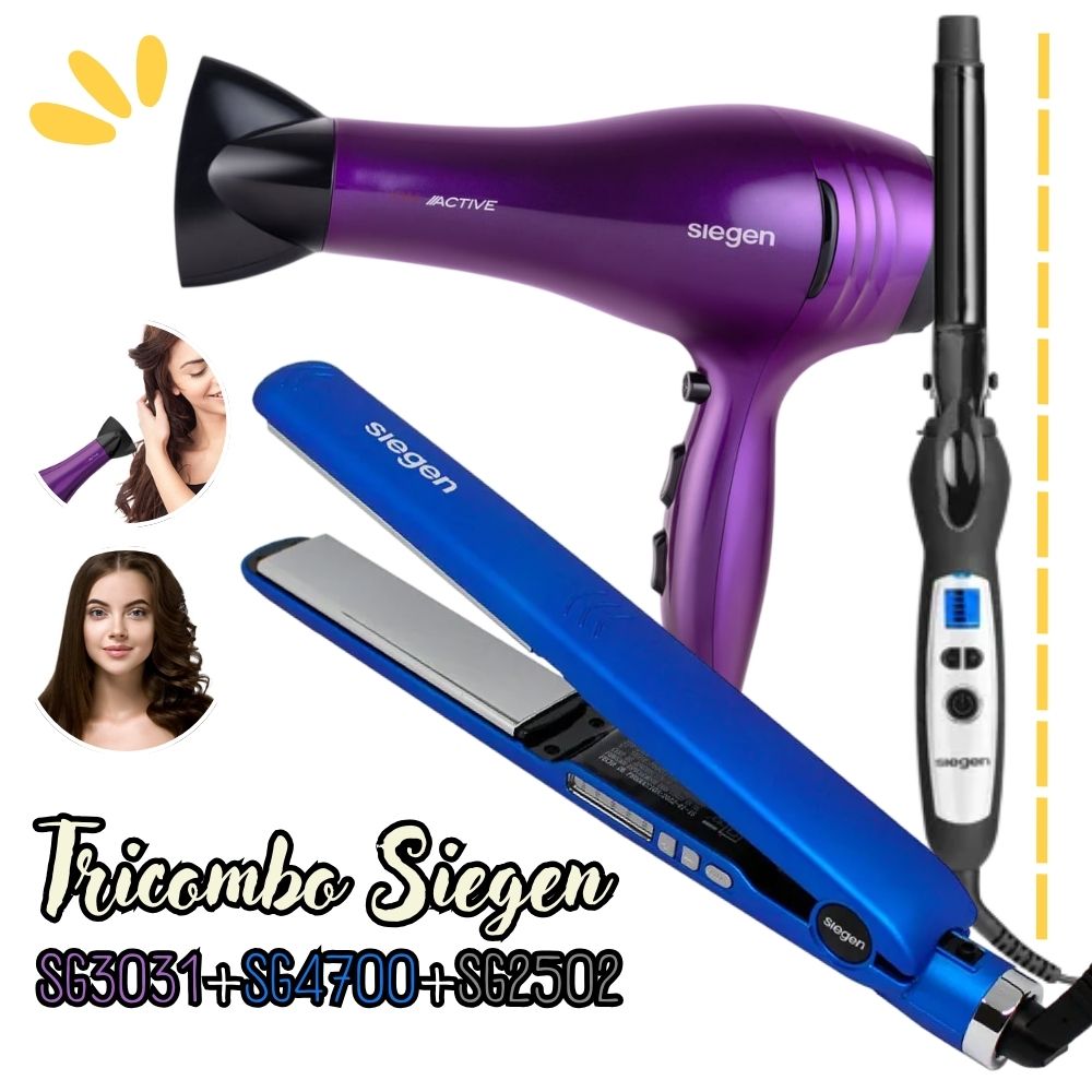 Tricombo Siegen Secadora SG3031 más Alisadora SG4700  y Rizadora SG2502