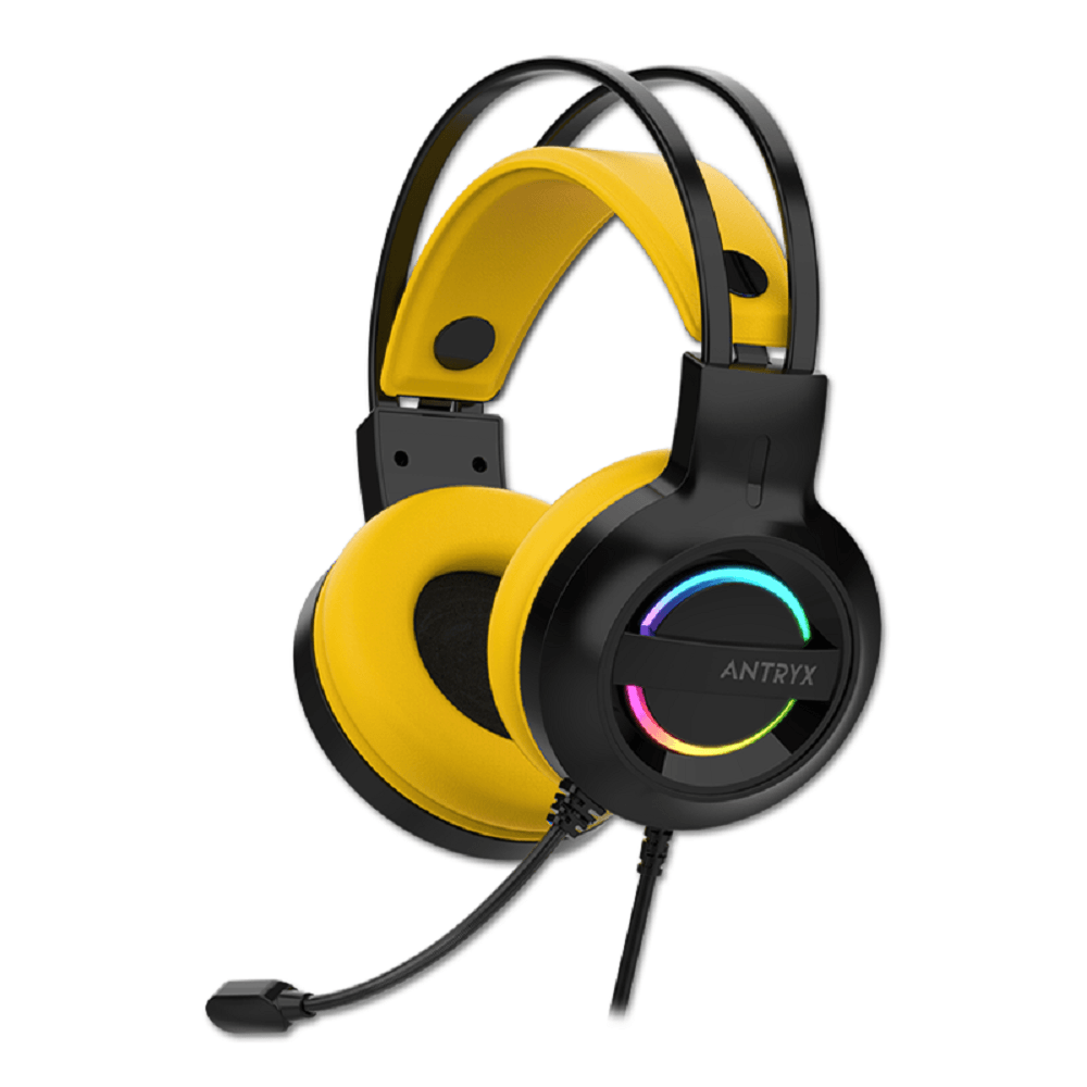 Audífono gamer con micrófono Antryx Iris-K amarillo 7.1 Usb Agh-7100kte