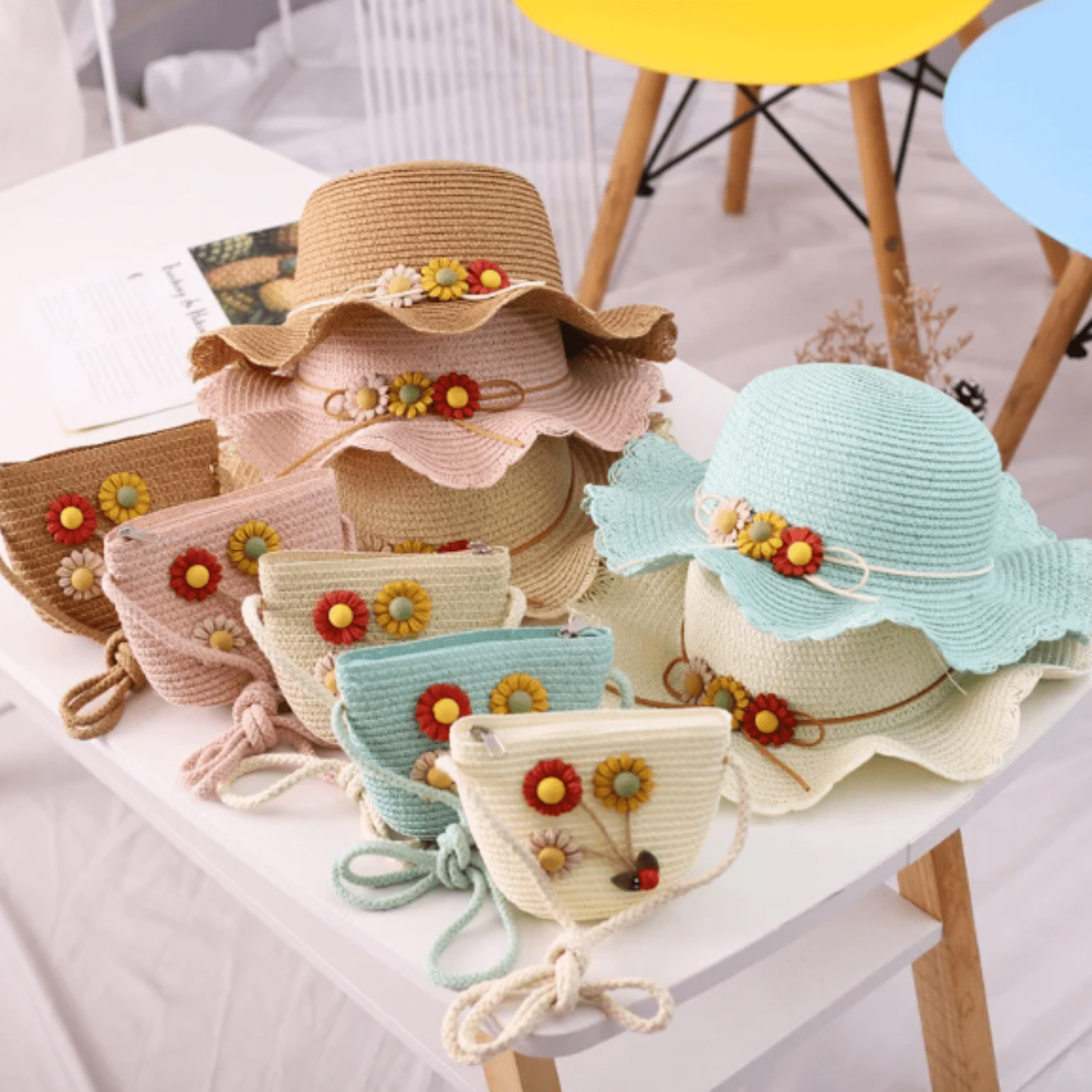 Sombrero de Niña Dulce Flor mas Cartera Beige
