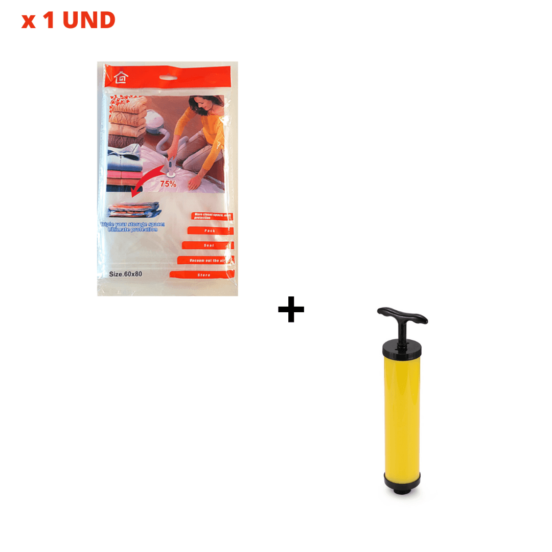 Combo Bolsas al Vacío 70 x 100 x 1 unidad + Succionador de Mano Portátil para Bolsas Compresoras al