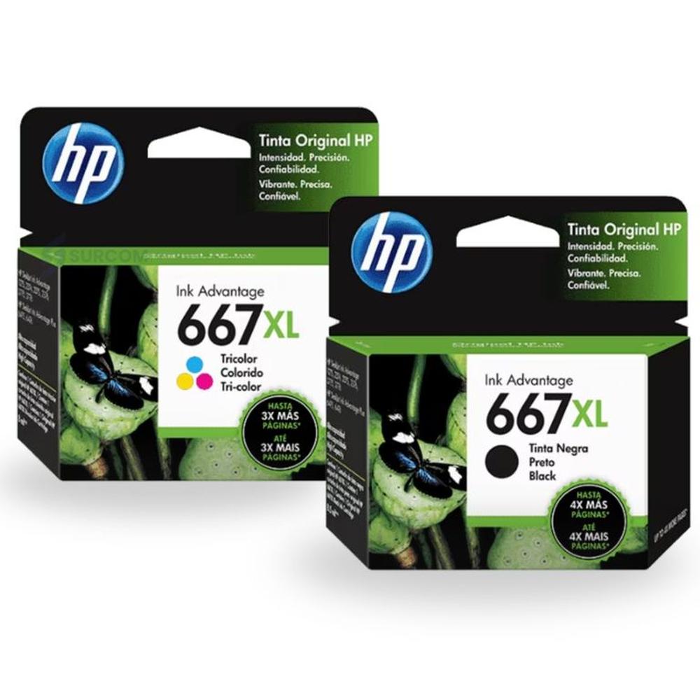 Kit Tinta HP 667XL Negro Tricolor original