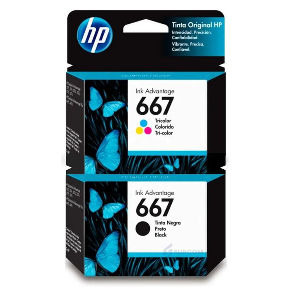 Kit Tinta HP 667 Negro Tricolor Original