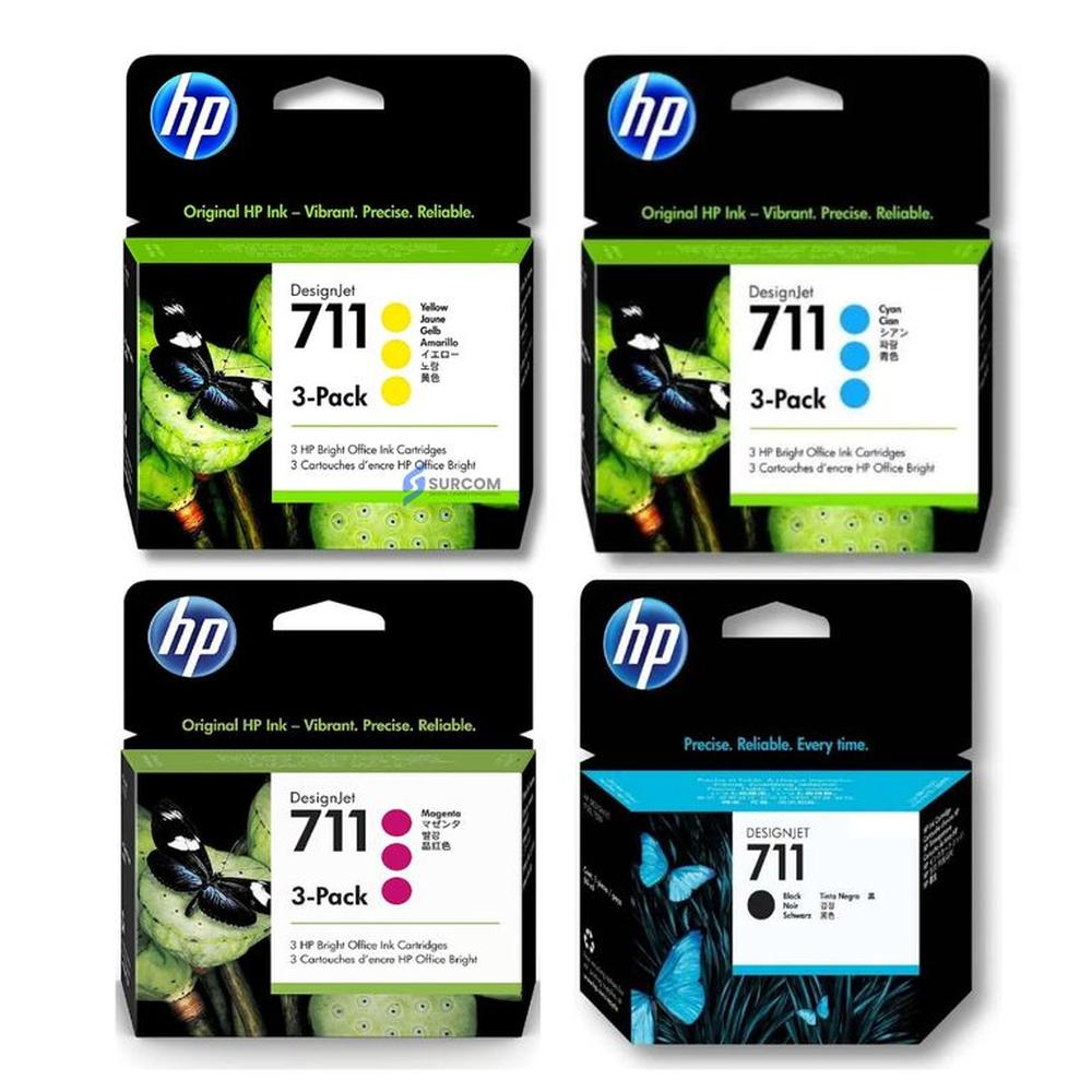 Kit Tinta HP 711 3Pack Cyan Magenta Amarillo Negro