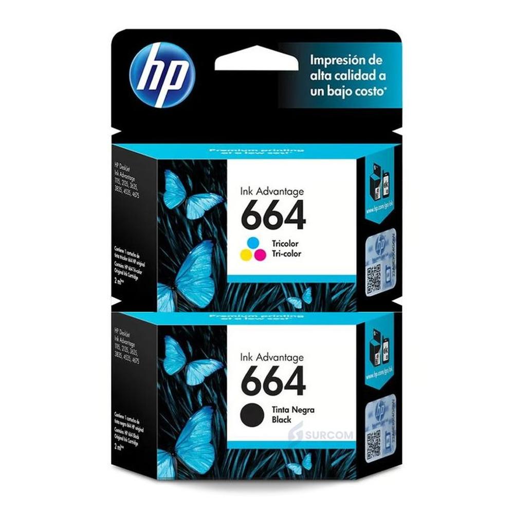 Kit Tinta HP 664 Negro Tricolor Pack