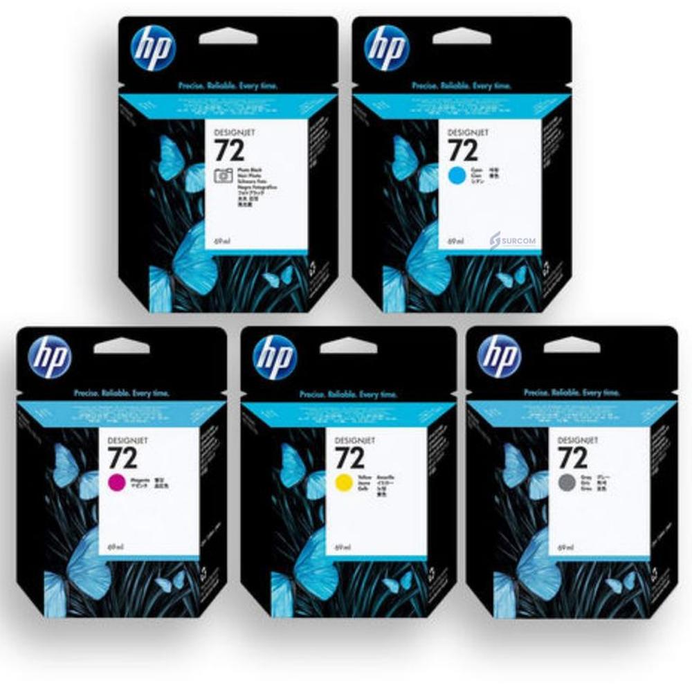 Pack de Cartucho HP 72 Photo Black Cyan Magenta Yellow Gris 69ml