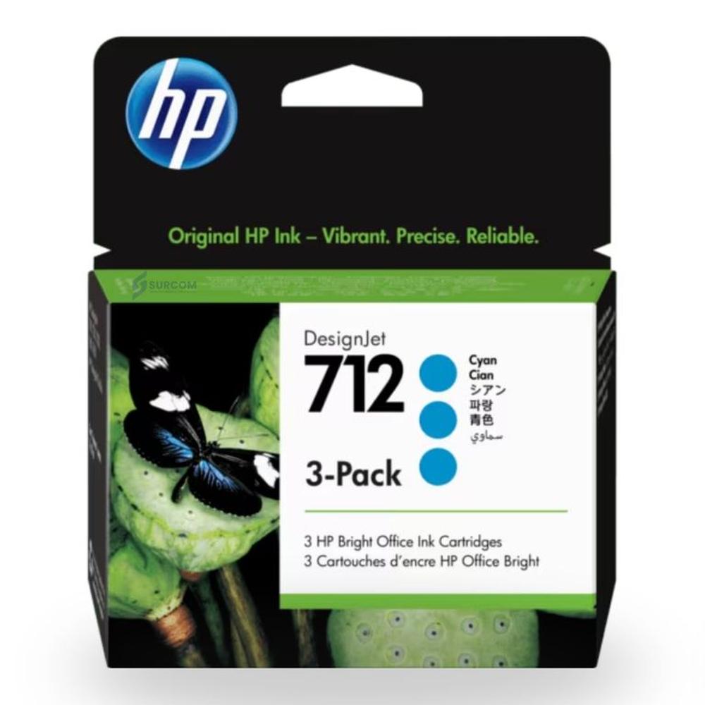 Cartucho 3 Pack de Tinta HP 712 Cyan Original - 29ml (3ED79A)