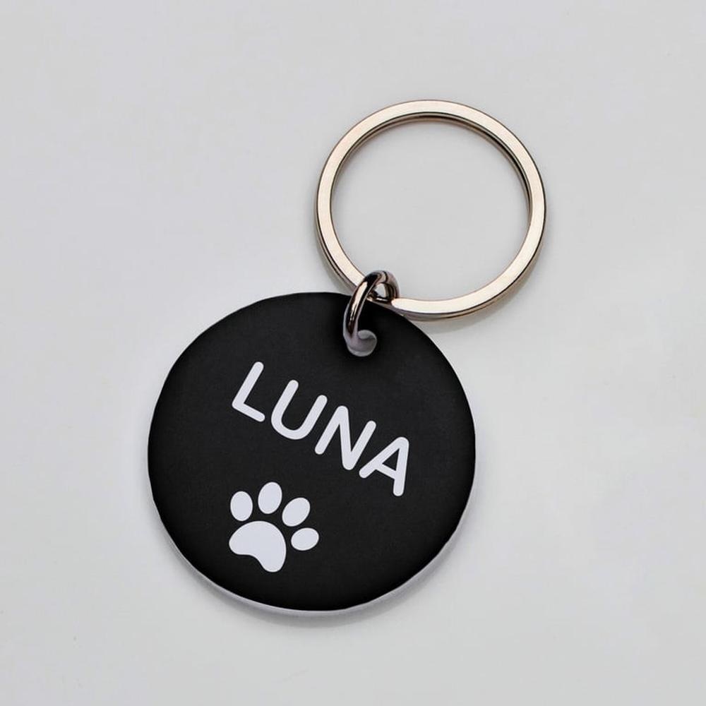 Placa de identificación perros gatos Huella Negro Placa de identificación perros gatos Huella Negro