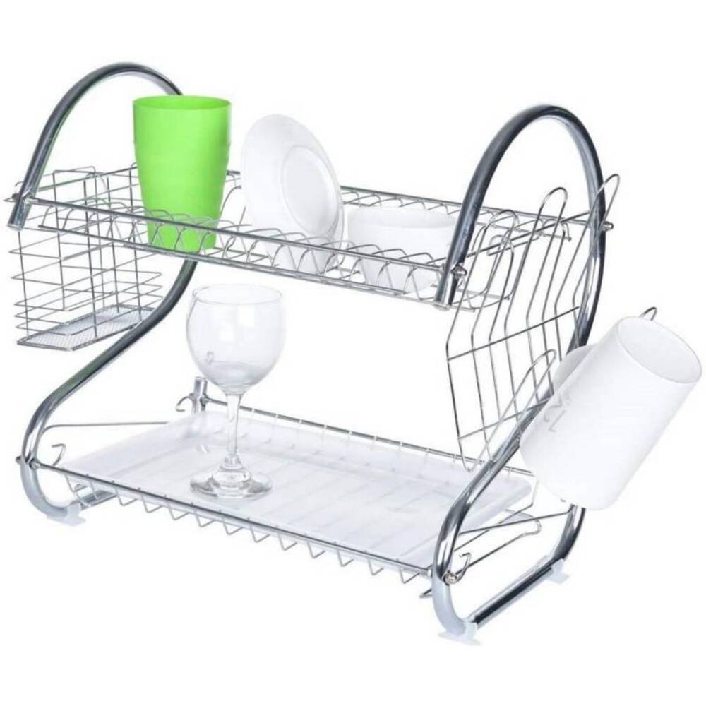 Organizador de Platos Multifuncional 2Niveles Cromado Rack Escurridor