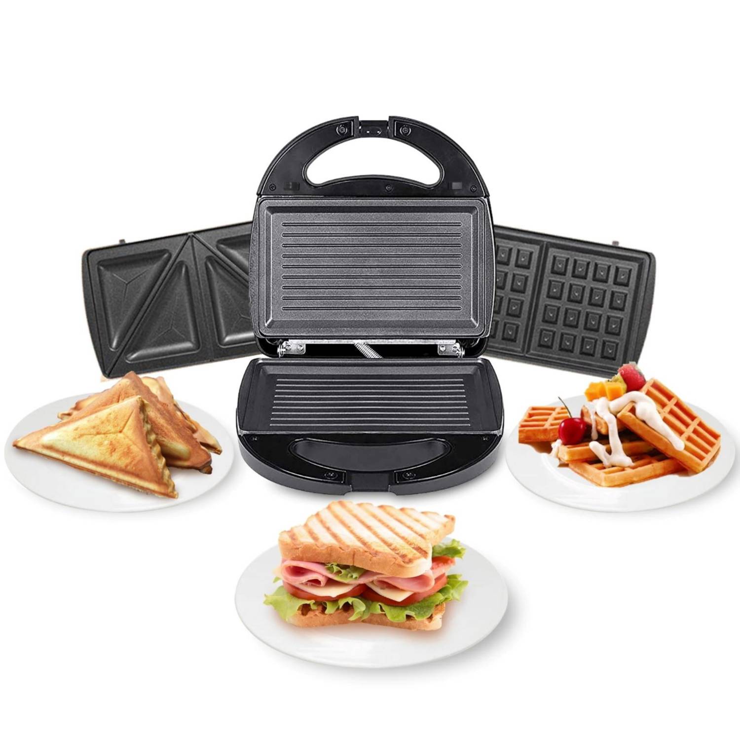Maquina 3 en 1 para hacer Waffles + Sandwich + Parilla Grill