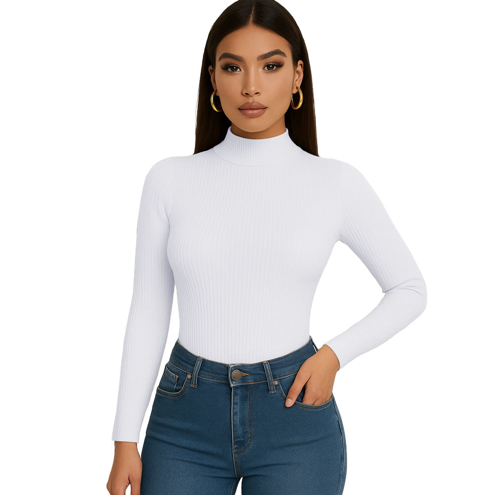 Polo Mujer Cafarena Manga Larga Rib Grueso Tic-13 Color Blanco Talla S Polo Mujer Cafarena Manga Larga Rib Grueso Tic-13 Color Blanco Talla S