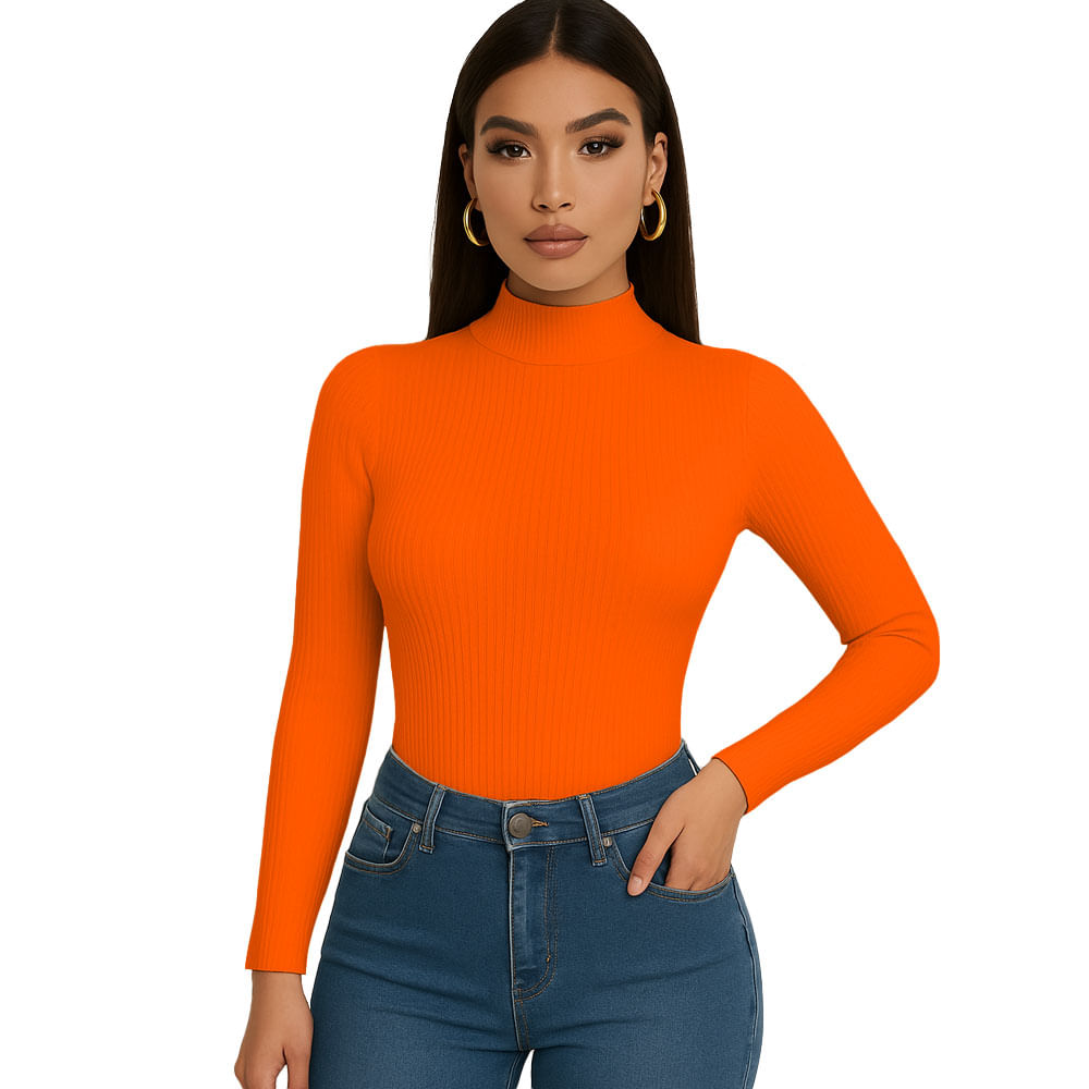 Polo Mujer Cafarena Manga Larga Rib Grueso Tic-13 Color Naranja Talla S Polo Mujer Cafarena Manga Larga Rib Grueso Tic-13 Color Naranja Talla S