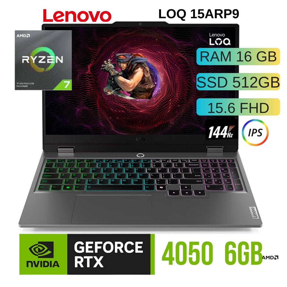 Laptop LENOVO LOQ 15ARP9 AMD RYZEN 7 7435HS Ram 16GB SSD 512GB. 15.6 FHD 83JC00MMLM