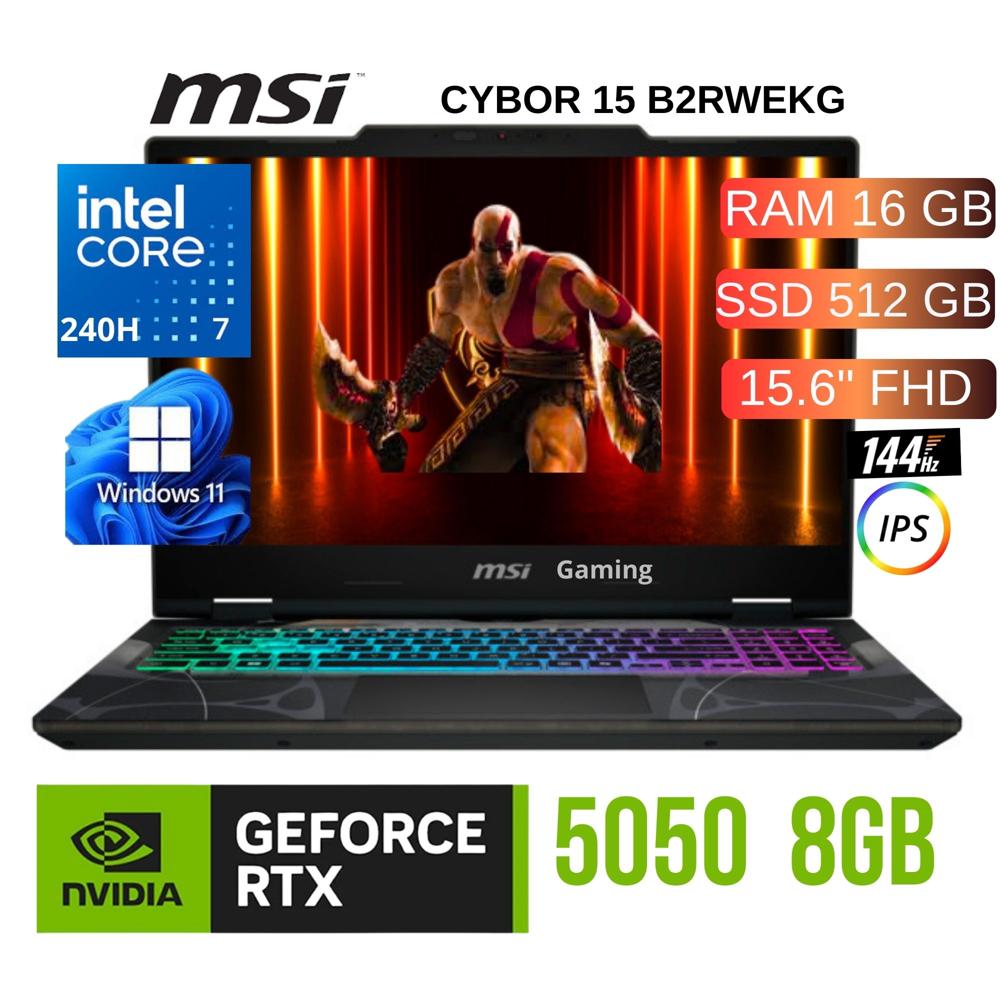 LAPTOP MSI CYBOR 15 B2RWEKG INTEL CORE 7 240HRam16GB SSD 512GB RTX 5050 8GB 15.6 FHD WIN 11