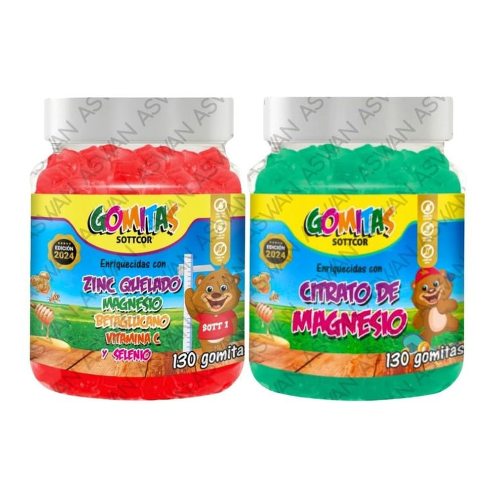 PACK NIÑOS DE ZINC QUELADO & CITRATO DE MAGNESIO 130 GOMITAS - SOTTCOR
