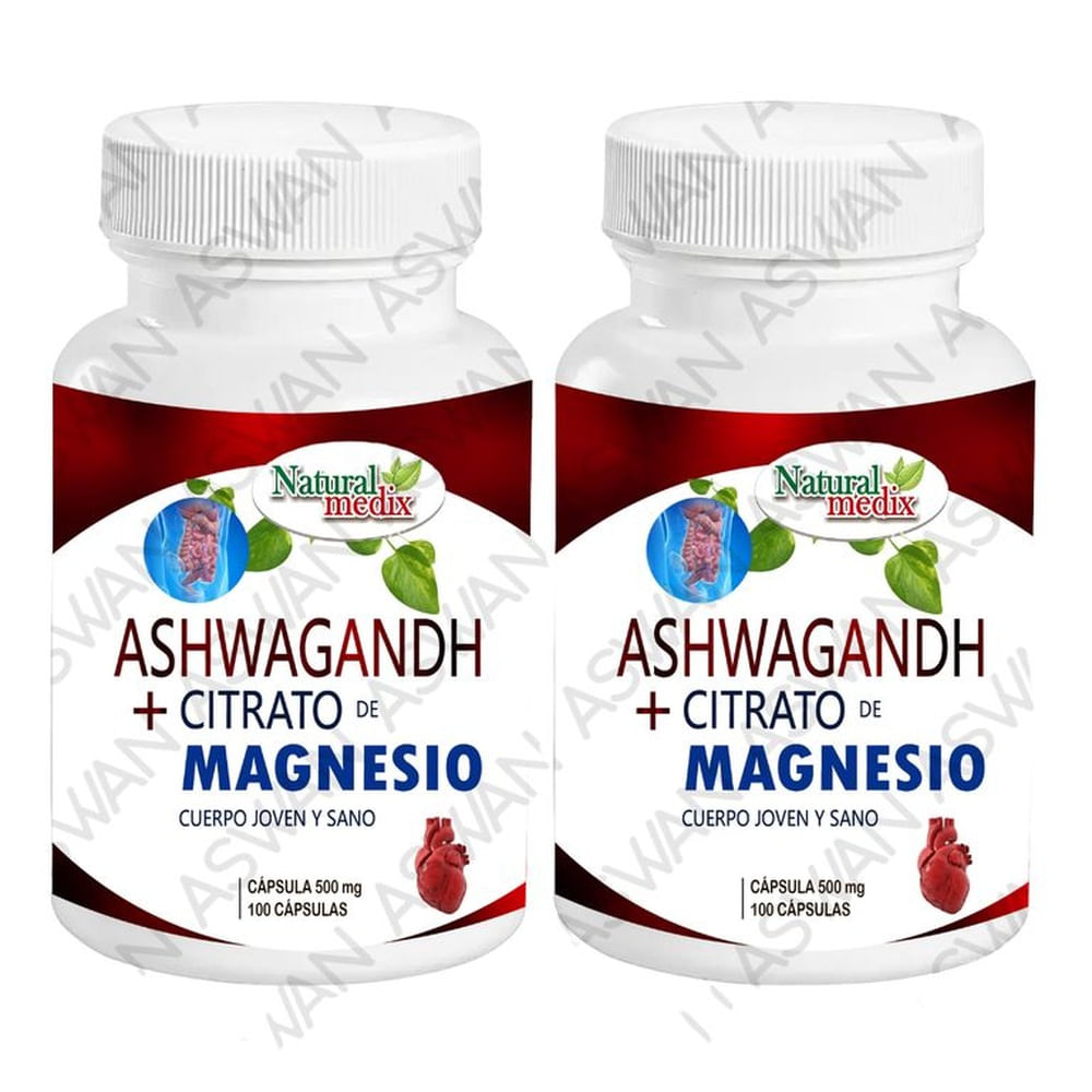 PACK DE 2 ASHWAGANDH + CITRATO DE MAGNESIO 100 CAPSULAS - NATURAL MEDIX